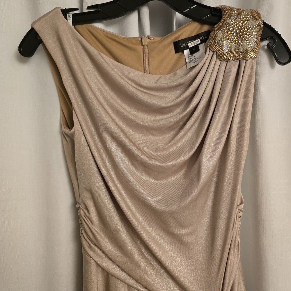 Tadashi Shoji - Champagne Gold Maxi Dress Small - Picture 5 of 14